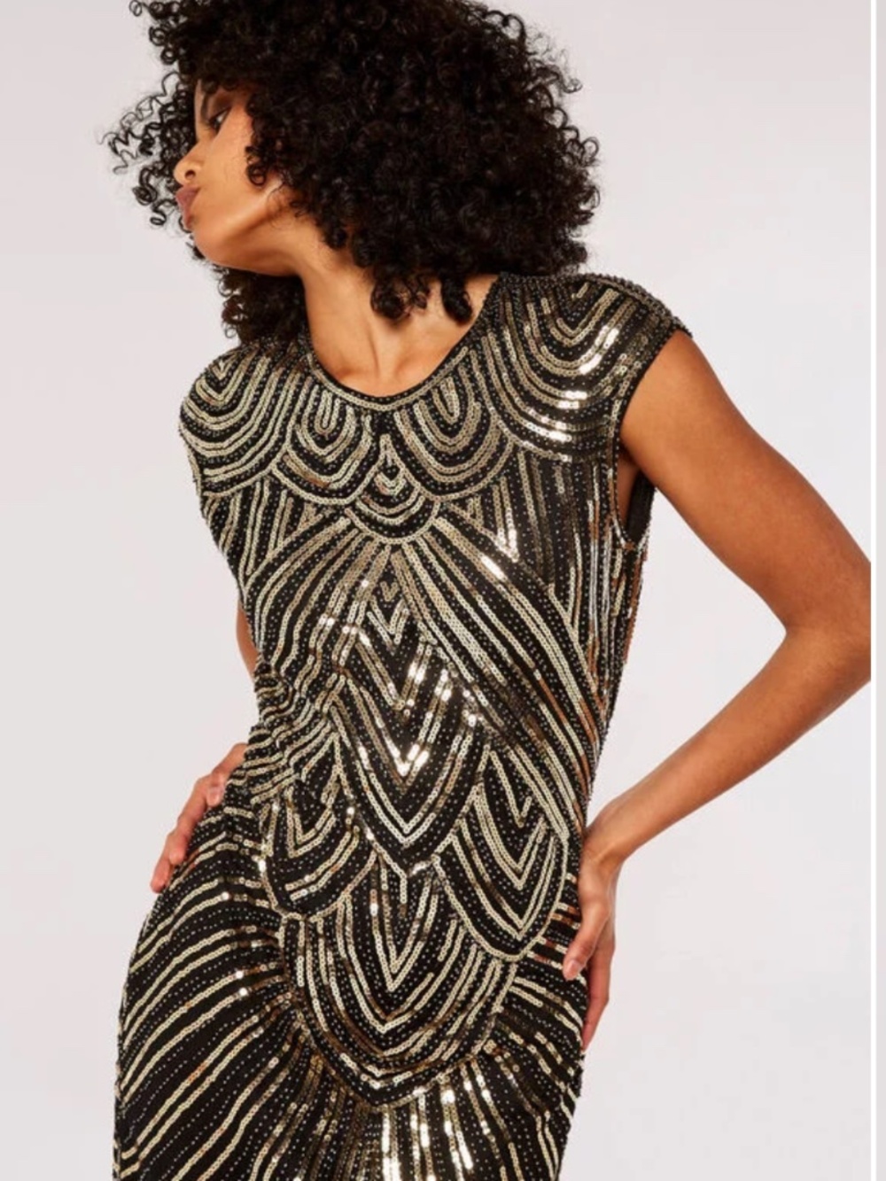 Women's Vintage 1920  Sequin Mermaid Crew Neck Evening Cocktail Dress size L